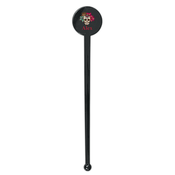 Sugar Skulls & Flowers Black Plastic 7" Stir Stick - Round - Single Stick
