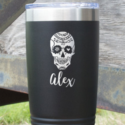 Sugar Skulls & Flowers 20 oz Stainless Steel Tumbler - Black - Double Sided (Personalized)