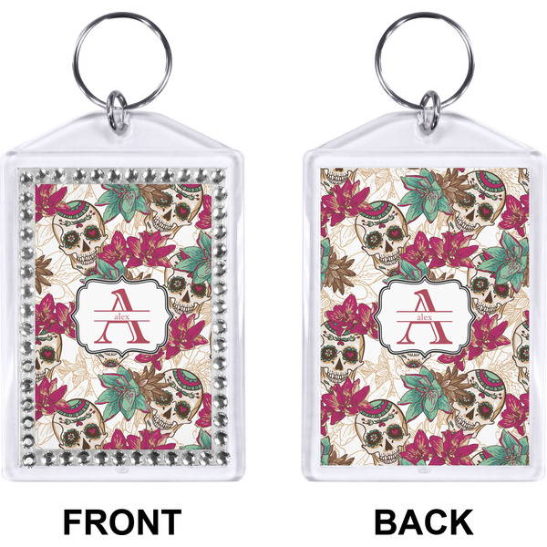 Sugar Skulls & Flowers Bling Keychain (Front + Back)