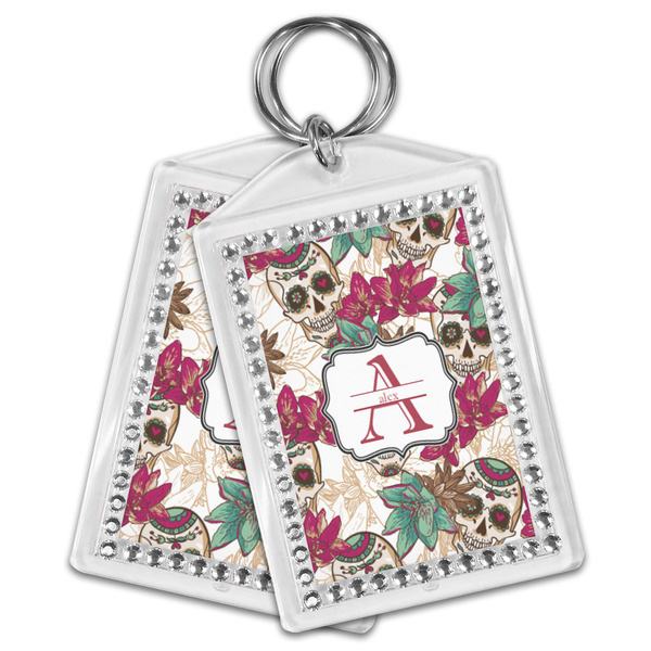 Sugar Skulls & Flowers Bling Keychain - MAIN