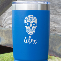 Sugar Skulls & Flowers 20 oz Stainless Steel Tumbler - Royal Blue - Single Sided (Personalized)