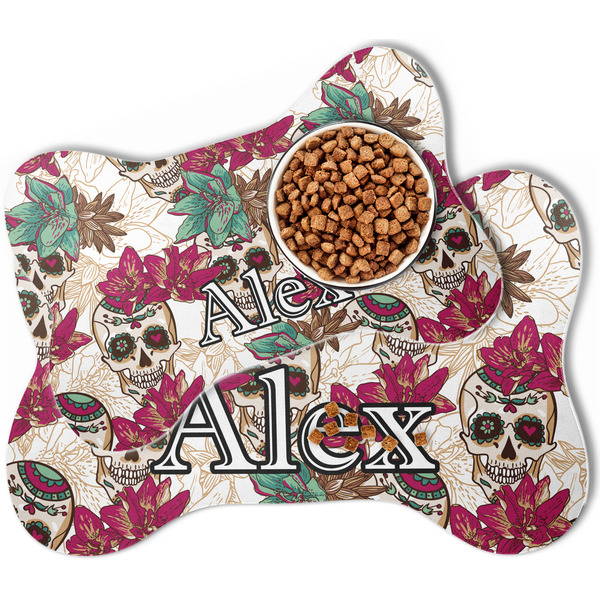 Sugar Skulls & Flowers Bone Shaped Dog Mats - MAIN