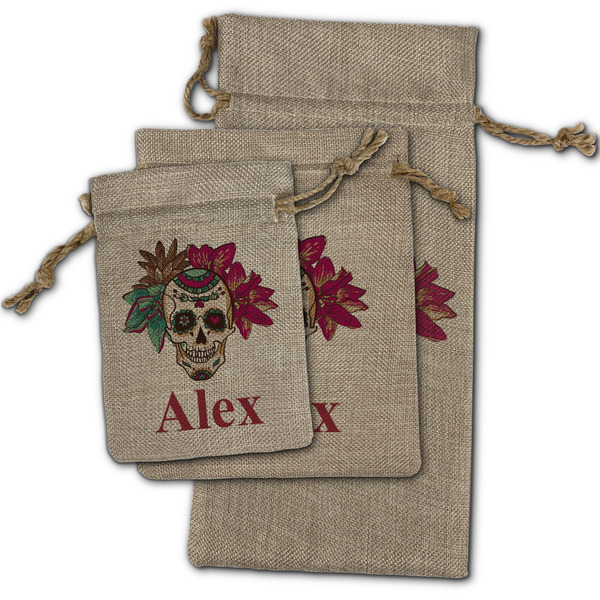 Sugar Skulls & Flowers Burlap Gift Bags - (PARENT MAIN) All Three