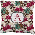 Sugar Skulls & Flowers Faux-Linen Throw Pillow 16" (Personalized)
