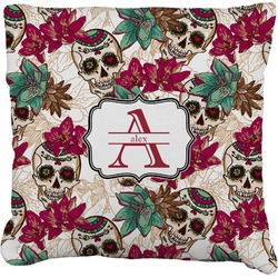 Sugar Skulls & Flowers Faux-Linen Throw Pillow 16" (Personalized)