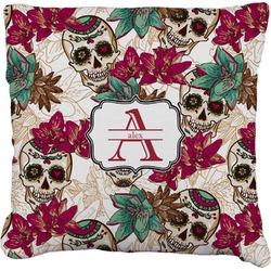 Sugar Skulls & Flowers Faux-Linen Throw Pillow 20" (Personalized)