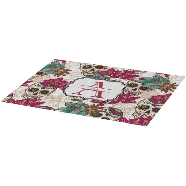 Sugar Skulls & Flowers Burlap Placemat (Angle View)