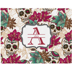 Sugar Skulls & Flowers Woven Fabric Placemat - Twill w/ Name and Initial
