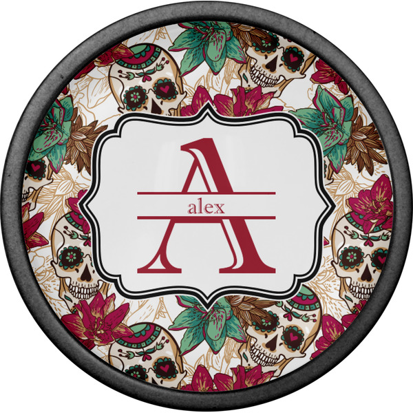 Sugar Skulls & Flowers Cabinet Knob - Black - Front