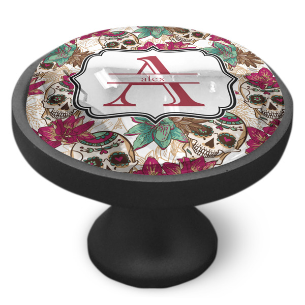 Sugar Skulls & Flowers Cabinet Knob - Black - Side