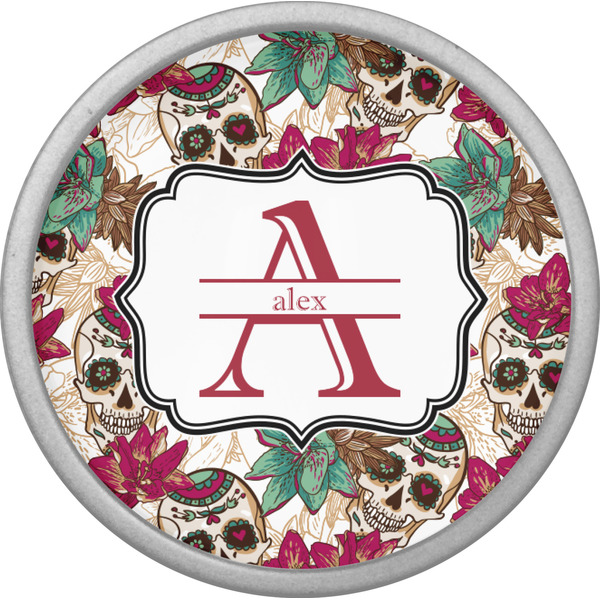 Sugar Skulls & Flowers Cabinet Knob - Nickel - Front