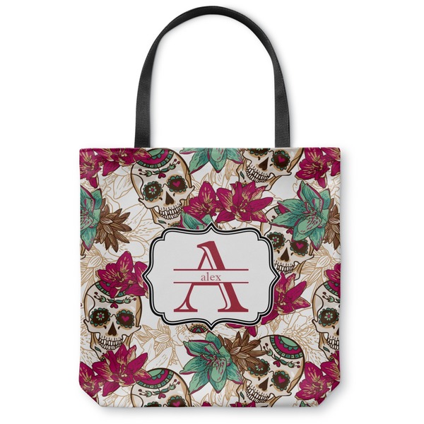Custom Sugar Skulls & Flowers Canvas Tote Bag - Medium - 16"x16" (Personalized)