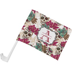 Sugar Skulls & Flowers Car Flag - Small w/ Name and Initial