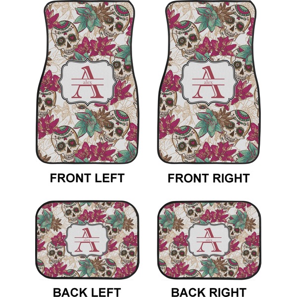 Sugar Skulls & Flowers Car Floor Mats Set (2F + 2B)