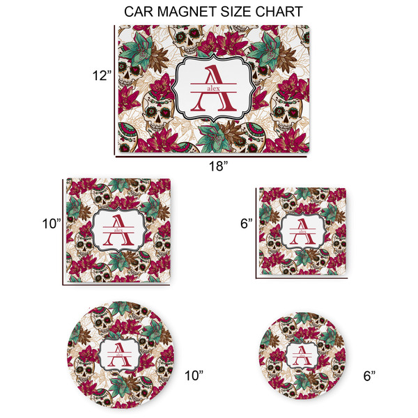 Sugar Skulls & Flowers Car Magnets - SIZE CHART