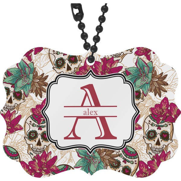 Custom Sugar Skulls & Flowers Rear View Mirror Charm (Personalized)