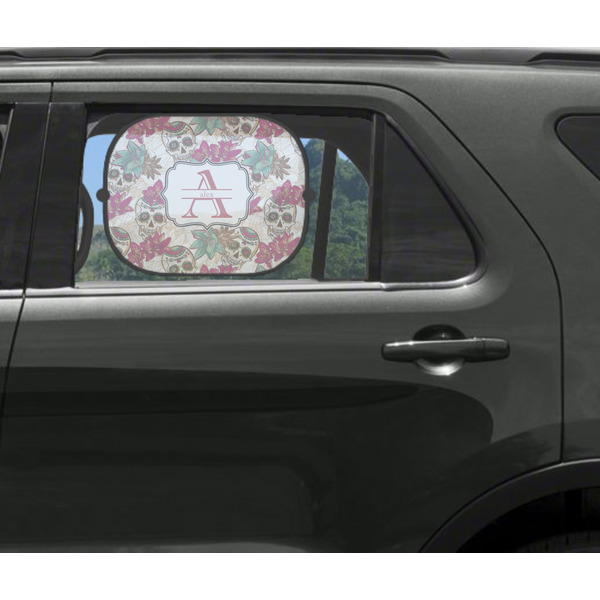 Sugar Skulls & Flowers Car Sun Shade Black - In Car Window
