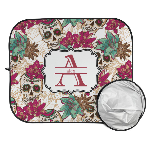 Sugar Skulls & Flowers Car Sun Shades - FOLDED & UNFOLDED