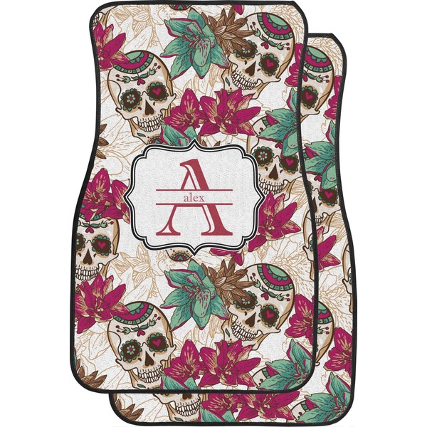 Sugar Skulls & Flowers Custom Car Floor Mats (Front Seat)