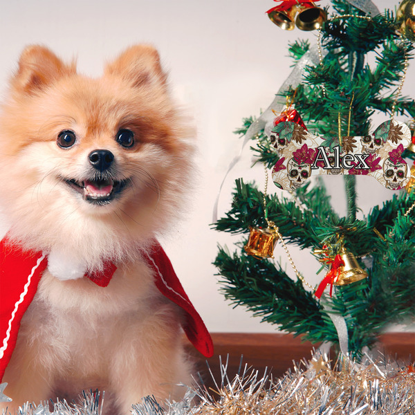 Sugar Skulls & Flowers Ceramic Flat Ornament - Bone (LIFESTYLE)