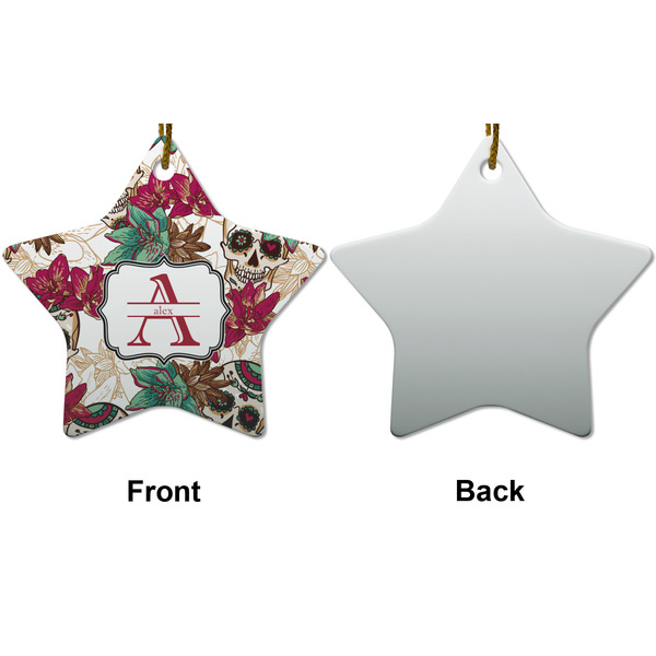Sugar Skulls & Flowers Ceramic Flat Ornament - Star Front & Back (APPROVAL)
