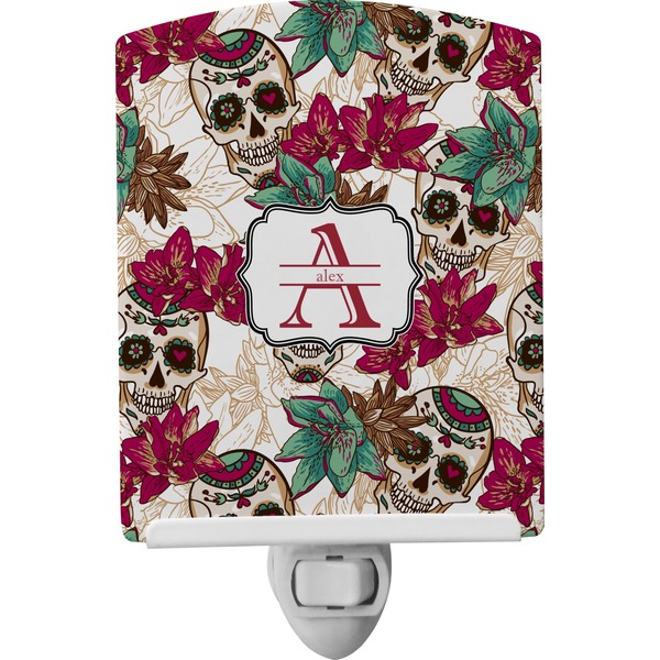 Custom Sugar Skulls & Flowers Ceramic Night Light (Personalized)
