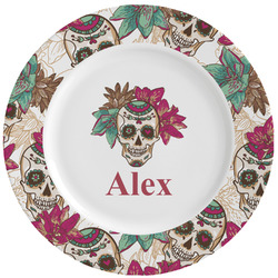 Sugar Skulls & Flowers Ceramic Dinner Plates (Set of 4) (Personalized)