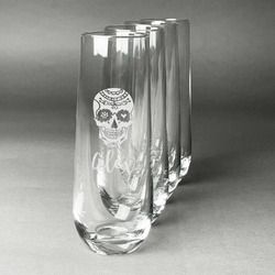 Sugar Skulls & Flowers Champagne Flute - Stemless Engraved - Set of 4 (Personalized)