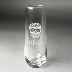 Sugar Skulls & Flowers Champagne Flute - Stemless Engraved - Single (Personalized)