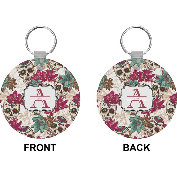 Sugar Skulls & Flowers Circle Keychain (Front + Back)