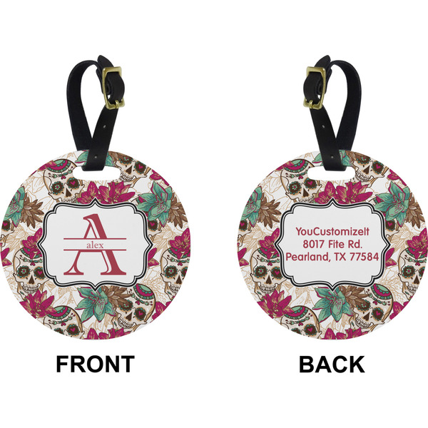 Sugar Skulls & Flowers Circle Luggage Tag (Front + Back)