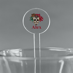 Sugar Skulls & Flowers 7" Round Plastic Stir Sticks - Clear (Personalized)
