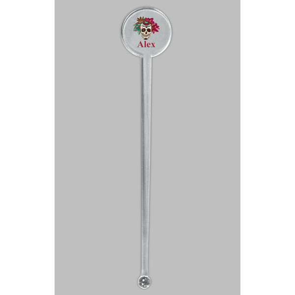Sugar Skulls & Flowers Clear Plastic 7" Stir Stick - Round - Single Stick