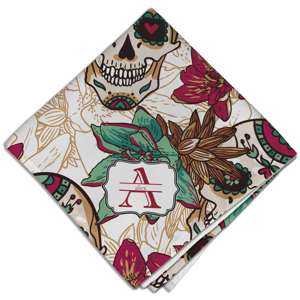 Sugar Skulls & Flowers Cloth Napkins - Personalized Dinner (Folded Four Corners)