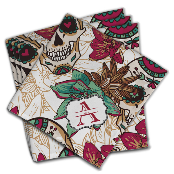 Custom Sugar Skulls & Flowers Cloth Napkins (Set of 4) (Personalized)