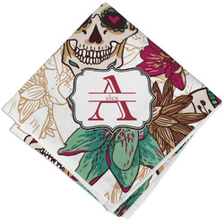 Sugar Skulls & Flowers Cloth Cocktail Napkin - Single w/ Name and Initial