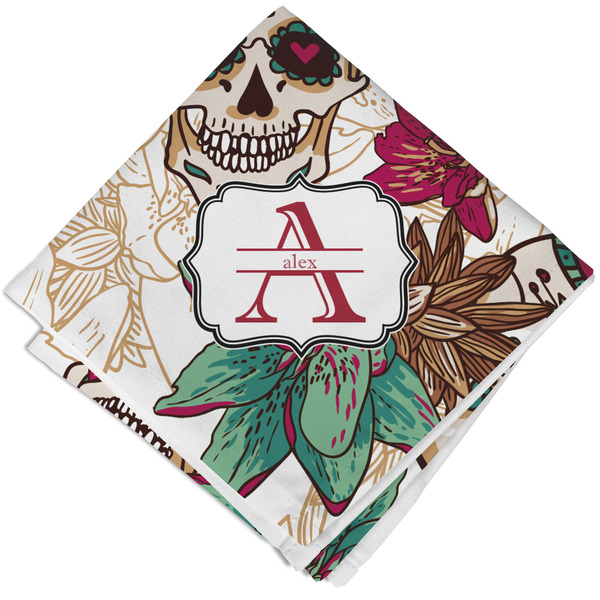 Custom Sugar Skulls & Flowers Cloth Napkin w/ Name and Initial