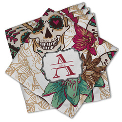 Sugar Skulls & Flowers Cloth Cocktail Napkins - Set of 4 w/ Name and Initial