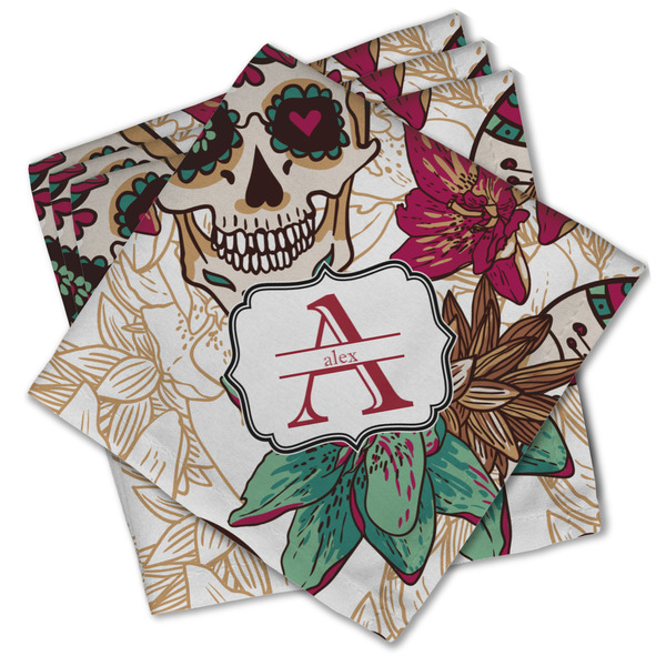 Sugar Skulls & Flowers Cloth Napkins - Personalized Lunch (PARENT MAIN Set of 4)