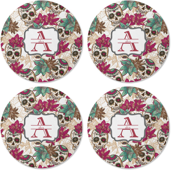 Sugar Skulls & Flowers Coaster Round Rubber Back - Apvl