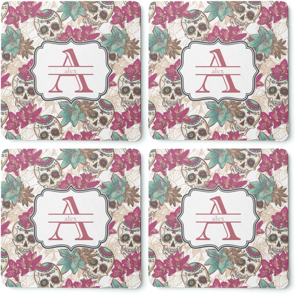 Sugar Skulls & Flowers Coaster Rubber Back - Apvl