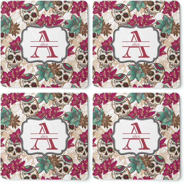 Sugar Skulls & Flowers Coaster Rubber Back - Apvl