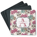 Sugar Skulls & Flowers Square Rubber Backed Coasters - Set of 4 (Personalized)