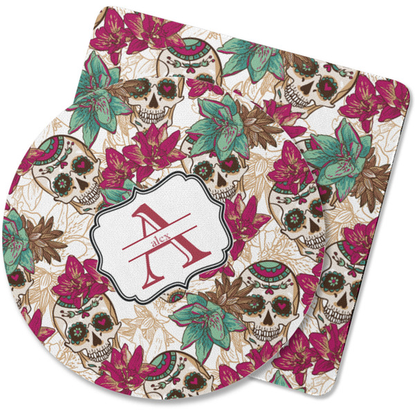 Custom Sugar Skulls & Flowers Rubber Backed Coaster (Personalized)