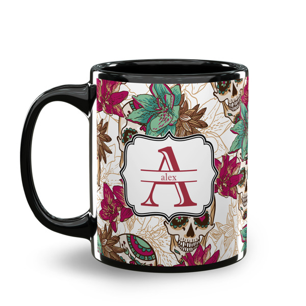 Sugar Skulls & Flowers Coffee Mug - 11 oz - Black