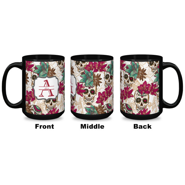 Sugar Skulls & Flowers Coffee Mug - 15 oz - Black APPROVAL