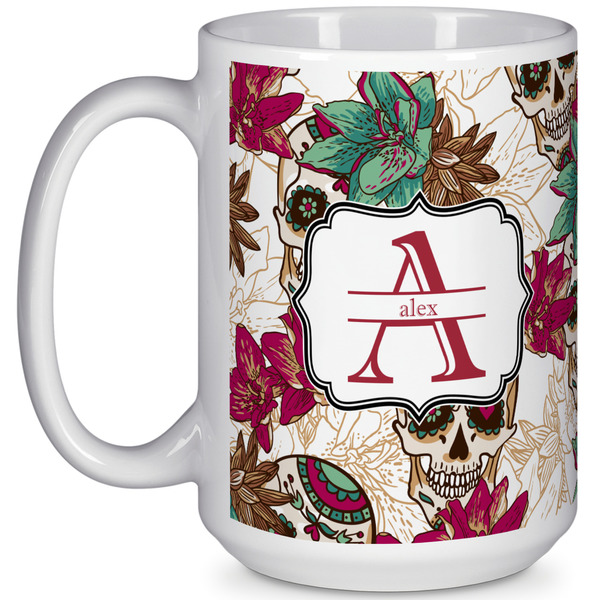 Custom Sugar Skulls & Flowers 15 Oz Coffee Mug - White (Personalized)