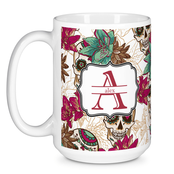 Sugar Skulls & Flowers Coffee Mug - 15 oz - White