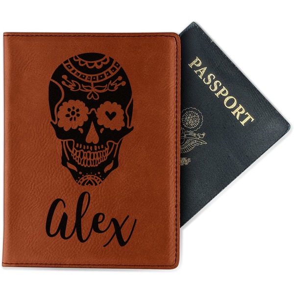Custom Sugar Skulls & Flowers Passport Holder - Faux Leather (Personalized)
