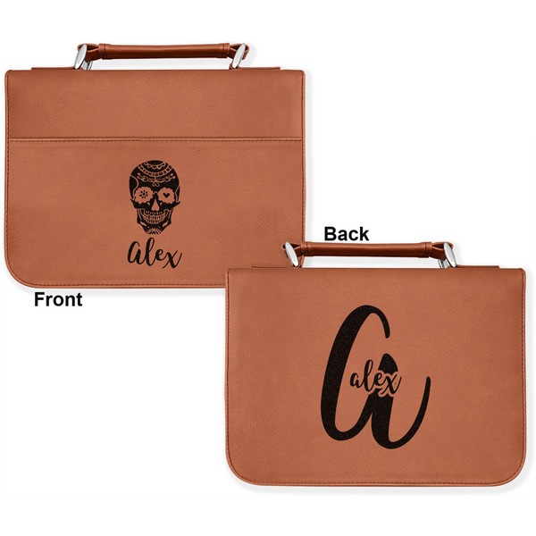 Sugar Skulls & Flowers Cognac Leatherette Bible Covers - Large Double Sided Apvl